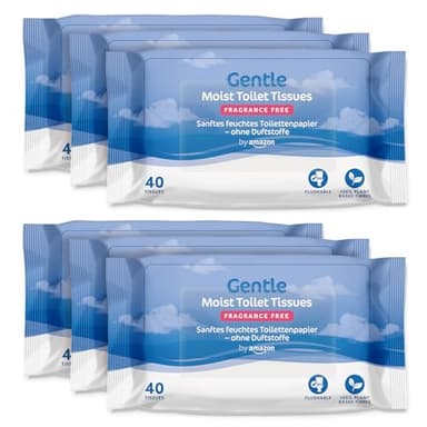 by Amazon Sanfte, feuchte Toilettentücher, geruchlos, fein bis spülend, Unparfümiert, 240 Stück (6 Packungen mit je 40 Stück) (Früher Marke Presto!)