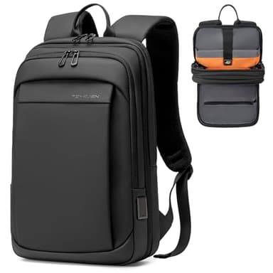 Fenree.geer Laptop Business Rucksack Herre - Leichter 15,6 Zoll Slim Laptoprucksack mit USB - Ladeanschluss Wasserdicht & Erweiterbar (12-22L) Rucksack Schwarzer Tragbarer Arbeitsrucksack Herren