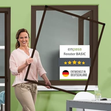 empasa Insektenschutz Fenster Basic mit Alurahmen in Weiß, Braun oder Anthrazit und FILATEC® Gewebe in Schwarz, kürzbarer Bausatz zur Selbstmontage, Fliegengitter, verschiedene Größen