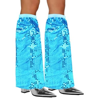 JAWUZ 2 Stück Pailletten-Stulpen, 70er-Jahre Abba Kostüm Disco Outfit Damen, Sequin Leg Boot Covers, Glitzer Kostüm für Karneval, Mottoparty - Blaue Farbe