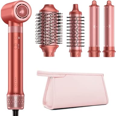HITTIONA Airstyler 5 in 1 mit Auto Lockenstab, und High Speed Ionen Föhn, Hairstyler für Schnelltrocknend, Keine Hitzeschäden, Flauschige Locken & Seidiges Haar, mit Reisetasche