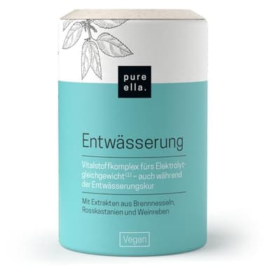 Pure Ella ENTWÄSSERUNG Kapseln - 60 Brennesselkapseln, Vegan - Komplex hochdosiert (976mg), mit Brennnessel, Magnesium, Rosskastanien, Weinreben - Natur, ohne chemisch starke Entwässerungstabletten