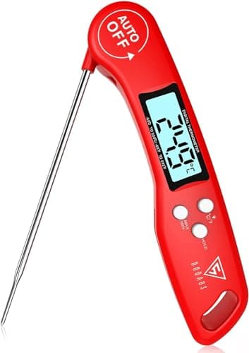 DOQAUS Grillthermometer Fleischthermometer Küchenthermometer Bratenthermometer Kochthermometer mit 3s Sofortiges Auslesen, LCD Bildschirm und Lange Sonde, für Kochen, BBQ (Rot)