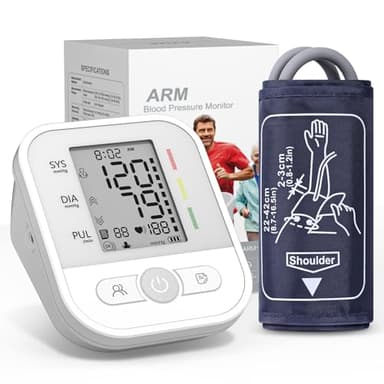 NWOUIIAY Oberarm-Blutdruckmessgerät mit LCD-Display und verstellbarer Manschette (22–42 cm), automatisches Blutdruckmessgerät mit One-Touch-Bedienung