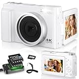 Digitalkamera 4K, 48MP 16X Autofokus Digitalzoom Fotokamera, 3 Zoll 180° Flip LCD Screen HD Kompakte Vlog Kamera mit Ladestation, 2 * 800 mAh Akkus, 32GB Karte für Anfänger, Kinder