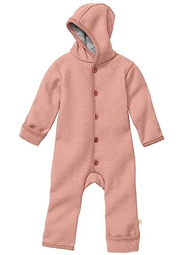 Disana WALK-OVERALL, 100% Bio-Merinowolle GOTS, IVN Best | mit Umklappbündchen | Newborn Baby Kleinkind Kind Unisex | Made in Germany | Rosé Gr. 86-92
