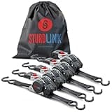 Automatik Spanngurt 3m 25mm mit S Haken 300kg/600kg | Set von 4 Spanngurte Selbstaufrollend | Automatischer Spanngurtwickler/Spanngurtaufroller | Zurrgurt für Pkw Anhänger Quad Motorrad EN 12195-2