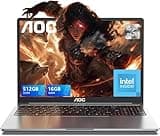 AOC Laptop lntel N97, Up to 3.6 GHz, 16 GB DDR4, 512 GB SSD (Supports Extension 2 TB), 15.6 Inch Notebook Computer, Metal Housing, 180° Rotation, HDMI, WiFi