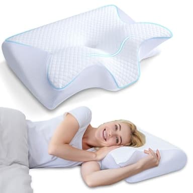 HOMCA Nackenkissen Memory Foam Kissen 2 in 1 Nackenstützkissen Ergonomisches Kopfkisse für Rücken-, Seiten- und Bauchschläfer, 60x40x12/14cm