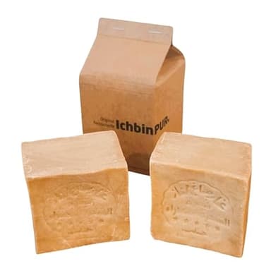 IchbinPUR – Original Aleppo Seife 2x150g (Doppelpack), Olivenölseife für Haar, Gesicht, Körper und Rasur, traditionelles Rezept, Duschseife, Handseife, Naturseife, Savon d‘Alep, Vegan, Plastikfrei