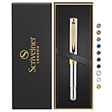 Scriveiner Silber Chrom Kugelschreiber EDC Luxus Stift, beeindruckender Taschenfüller mit 24K Gold, Bestes Stift Geschenk für Mann & Frau, Deutsche Schmidt Mine, Schönes Büro Designer Stift Set