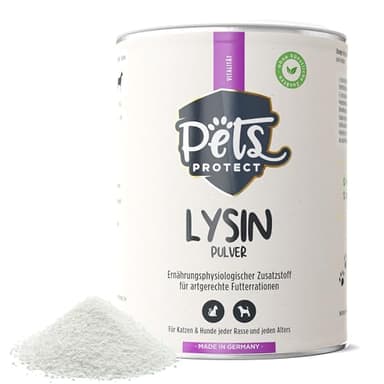 Pets Protect 100% reines LYSIN für Katzen & Hunde | 150 g Pulver hochdosiert | Deutsche Herstellung | Zur Vorbeugung & Unterstützung des Immunsystems | Bei Katzenschnupfen | Ohne künstl. Zusätze