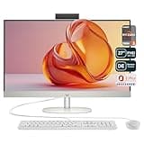 HP Pavilion All-in-One Desktop PC, AMD Ryzen 3 7320U, 8 GB DDR5 RAM, 512 GB PCle SSD, 27" FHD IPS Display, AMD Radeon 610M Grafikeinheit, QWERTZ Tastatur + Maus, Windows 11 Pro, White