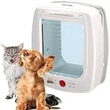 Ferplast Katzenklappe mit chiperkennung, hundeklappe kleine Hunde, 4-Wege Katzentür, mit Schutz vor Zugluft, inkl. Katzenhalsband mit Mikrochip, SWING MICROCHIP Mittel,Mikrochip haustierklappe, Weiß