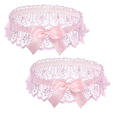 Psyqtsuary 2 Stück Oberschenkelbänder Bein Strumpfbänder Oberschenkel Strumpfbänder für Frauen, Verstellbare Spitzen Oberschenkel Pinke Elastische für Frauen