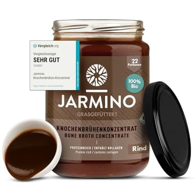 JARMINO Bio Knochenbrühe Konzentrat vom Rind, aus Deutschland, 220g (22 Portionen), Reich an Bio-Kollagen