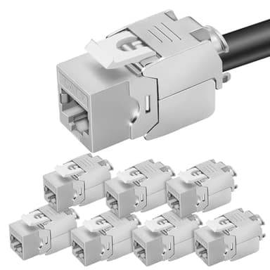 8x CAT 7 Keystone RJ45 Modul Buchse LAN Kabel 10 Gbit/s bis 1000 MHz AWG 22-24 werkzeuglos LSA vollgeschirmt STP Einbaubuchse RJ45 Buchse Schneidklemme für Patchpanel und Netzwerkdose