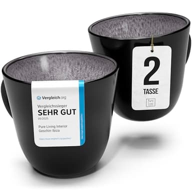 Kaffeetassen 2er Set Ibiza - Premium Steingut Tassen, Spülmaschinen- und Mikrowellenfest, Kratzfest - Stylishes Tee- und Kaffeebecher Set - Pure Living Geschirr in grau