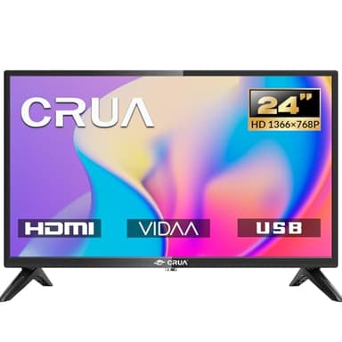 CRUA VIDAA Smart TV,24 Zoll (60 cm) TV,1366x768 HD Fernseher,Power Input 100-240V/LED Fernseher mit HDMI/USB/AV IN/Kompakt und Smart für Ihr Zuhause,Schwarz