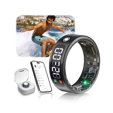 XSWCCJJ 7.0 Smart Ring mit LED Screen【5ATM Wasserdicht】【5.3+EDR Technologie - 0,1%± Fehler】 Smartring für Männer und Frauen zur Überwachung von Schlaf, Herzfrequenz, Schwarz 8#