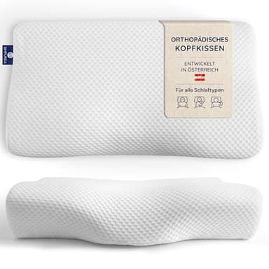 SIMPUREA® Orthopädisches Schlafkissen „Chinchilla“ – Ergonomisches Nackenstützkissen aus atmungsaktivem Memory-Schaum – Für Rücken-, Seiten- & Bauchschläfer – Pflegeleicht & kompakt