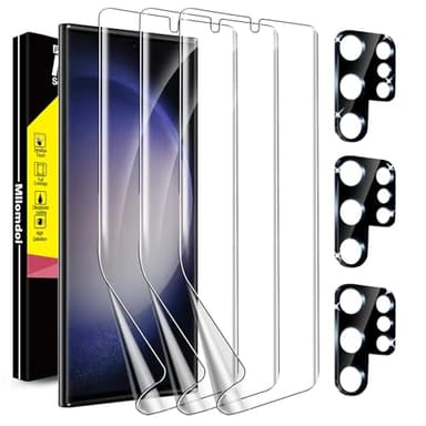 Milomdoi [3+3Stück] Schutzfolie für Samsung Galaxy S23 Ultra 5G Folie Screen Protector 3 Stück Displayschutz 3 Stück Panzer Schutz Glas Kameraschutz Panzerfolie schutzglas kamera hülle 5g zubehör