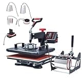 CREWORKS Transferpresse Rot 38x30cm Heißpressmaschine 8-IN-1 Wärmepressmaschine Hitzepresse 360 Grad Schwenkbar Tassenpresse und Kappenpresse, Tassen-, Hut-, Kappen- und T-Shirt-Druckmaschine