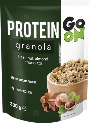 GO ON - Protein Granola 300g, Müsli ohne Zucker, Knuspermüsli, Müsli mit Pflanzlichem Eiweiß, Gesundes Frühstück, Getreideflocken - Schokolade und Nüssen