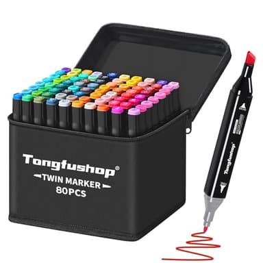 Tongfushop Filzstifte Alkohol Marker, 80 Farben Marker Set mit Feinspitze & Breitspitze, 2-Sekunden Schnelltrocknend, Alkohol Stifte mit Anti-Seepage Abstandshaltern für Malerei, Design