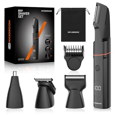MAXGROOM 4-in-1 Intimrasierer Mann, Wasserdicht Körperrasierer Herren, Wiederaufladbarer Type-C Rasierer Herren Intimbereich, Body Groomer Men, Intim Rasierer Männer für Bart Gesicht Achseln und Hoden