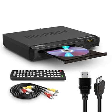 MAJORITY DVD Player | Region Free Mini DVD-Player Kompakt für TV/Fernseher | 1080p Upscaling, USB & CD Wiedergabe | Mit HDMI Kabel & Fernbedienung