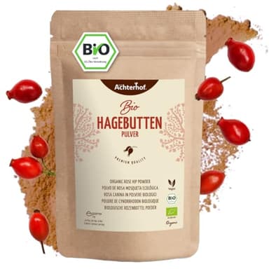 Hagebuttenpulver Bio 1000g | ganze Hagebutte gemahlen | fruchtiges, süß-würziges Aroma | 100% Bio Hagebutten Pulver in Rohkostqualität | vom Achterhof