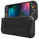 PlayVital ZealProtect Weiche Schutzhülle für Nintendo Switch OLED Konsole Joy Con, Case Hülle Cover Zubehör für Nintendo Switch OLED mit Sticks Kappen & ABXY Richtungstastenkappen(Schwarz)