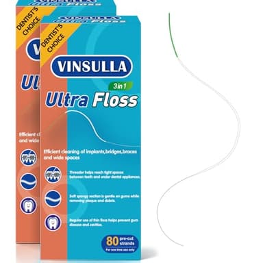 3-in-1 Zahnseide mit Fädler, Entfernt Plaque & Zahnstein | Ideal für Zahnspangen, Brücken & Implantate, Für enge & weite Räume, 160 Stück (2 Packungen)