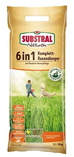 Substral Naturen 6in1 Komplett Rasendünger, 10 kg für 135 m² - mit Sofort und Langzeitwirkung mit Extra Kalk und Kalium