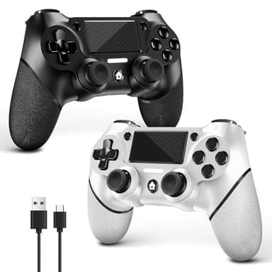 AceGamer 2 Pack Wireless Controller für PS4，Game Controller für PS4/Pro/Slim/PC，Gamepad Joystick mit Turbo/Zurück Taste/Dual Vibration/6-Achsen Gyro Sensor/Touchpanel (Schwarz und Weiß)