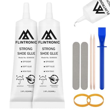 Flintronic 2x60ml Spezialkleber Schuhkleber extra Stark, Sohlenkleber Absatzkleber Lederkleber, Reparaturkleber, Wasserdichter, Elastische und Transparenter Textilkleber, für Schuhe, Sohlen, Leder