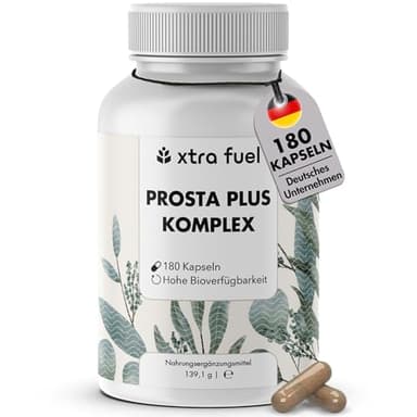 Prosta Plus Komplex - 180 Prostata Kapseln hochdosiert - einzigartige Formel aus Kürbiskern-, Sägepalmen-, Brennnesselwurzelextrakt mit Zink, Vitamin E & Selen - geprüfte Prostata Komplex Kapseln