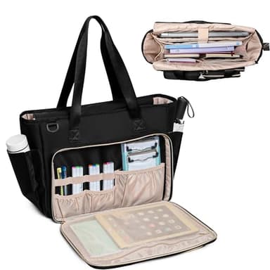 Fasrom Lehrertasche mit Laptopfach, Lehrer Arbeitstasche für Frauen, Lehrerbedarf Schwarz