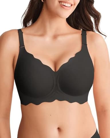 SHARICCA Glatter BH Damen Ohne Bügel Tiefem V-Ausschnitt Push Up BHS Bralette Soft Bequem BH Bügellos Bustier(Schwarz-1P02-M)