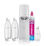 Sodastream Wassersprudler Terra White Value Pack x 3 mit 2 x 1L Flaschen und 1 x 1/2L Flasche spülmaschinenfest und 1 x CO2 Quick Connect Zylinder für bis zu 60L