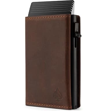 CARD Nine! Magnet Kartenetui - Premium Slim Wallet - Geldbörse mit RFID-Schutz - Portemonnaie für Damen & Herren - Geldbeutel mit Magnetverschluss (Crazy-Horse-Leder Braun, Mit Münzfach)
