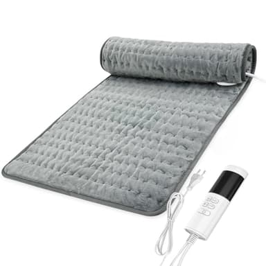 Heizkissen mit Abschaltautomatik, 84 x 43 cm Elektrisches Wärmekissen mit Schneller Heiztechnik und Timer, Sicheres Wärmepads aus Weiches Flanell für Rücken Nacken Schulter, Grau