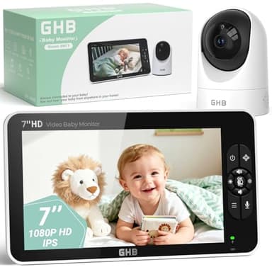 GHB Babyphone mit Kamera 7 Zoll IPS Display 1080P 168 Stunden Akkulaufzeit 4000-mAh-Batterie Max. 4 Kameras unterstützt 4X Zoom Gegensprechen