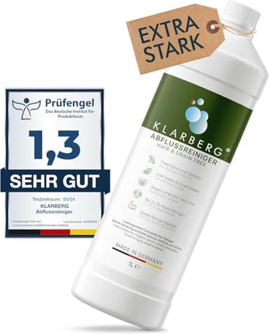 KLARBERG Abflussreiniger 1000ml – Profi Rohrreiniger EXTRA STARK – Löst effektiv Haare & hartnäckige Verstopfungen – Rohrfrei für Bad, Dusche, Küche & Toilette – Sink Drain Cleaner - Made in Germany