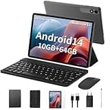 JIKOCXN Tablet, Android14 Tablets 10 Zoll, 4GB RAM + 64GB ROM (1TB TF), Octa Core Tablet mit Tastatur, 1280 x 800 HD Bildschirm, 6000mAh Akku, GPS, WLAN, Bluetooth5.0, Dual Kamera (Schwarz)