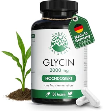 Glycin Kapseln – Hochdosiert: 2.000 mg aus natürlicher Fermentation – 100 % Vegan & Ohne Zusätze – 180 Kapseln (90 Tage) – Unabhängig laborgeprüft – Green Naturals®