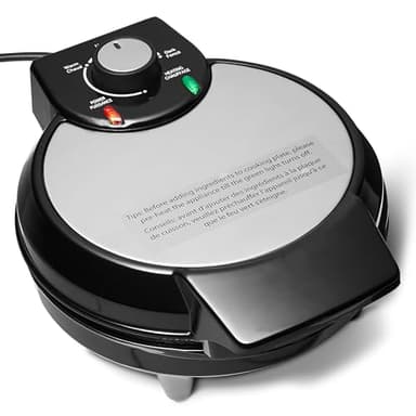 Amazon Basics Belgisches Waffeleisen mit runder 20cm Keramik-Antihaftplatte, Bräunungsregler, Schwarz