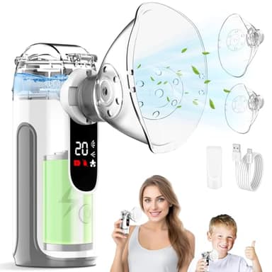 BIAOQINBO Inhalationsgerät für Erwachsene und Kinder,Leiser Vernebler Inhaliergerät mit Timer und Display,Inhaliergeräte Tragbarer mit 2 Maske und Mundstück,1200mAh USB Wiederaufladbar Inhalator