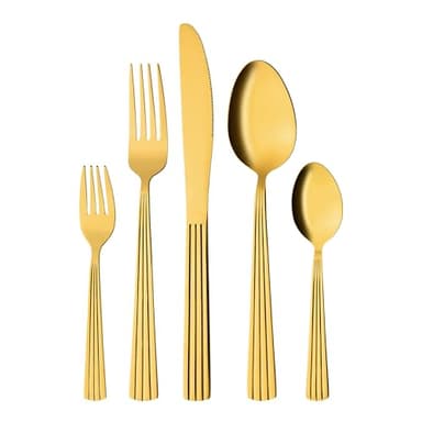 GRÄWE Besteckset für 4 Personen aus Edelstahl, goldenes Essbesteck, Tafelbesteck Set 20-teilig, Spülmaschinengeeignet, Besteck Set mit Dekor - Serie Athen